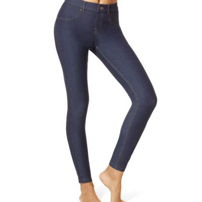 HUE women's Essential skinny jeggings jeans leggings in deep indigo wash sz L